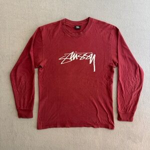 Stussy Shirt Medium Men's Long Sleeve Crewneck Pullover Logo Red Skate